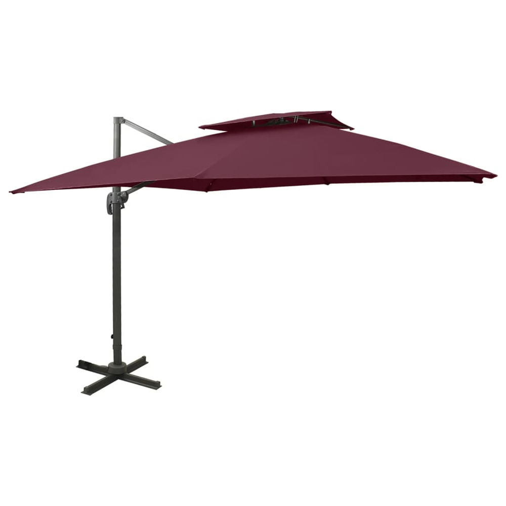 Parasol de jardin en porte-à-faux à double toit rouge bordeaux