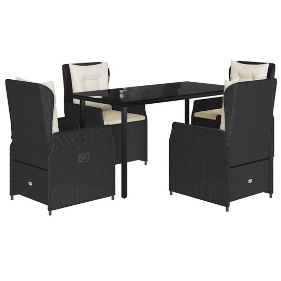 Ensemble à manger de jardin coussins 5pcs noir résine tressée