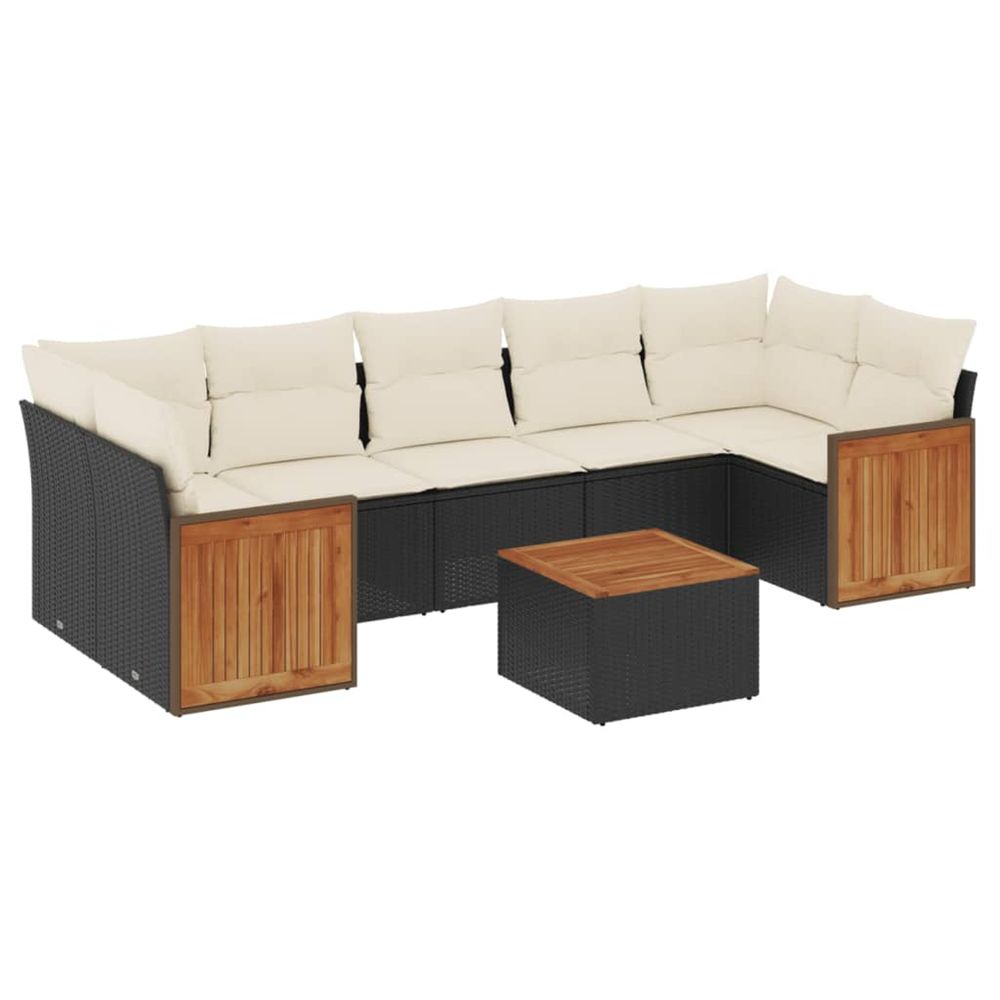 Salon de jardin 8 pcs avec coussins noir résine tressée