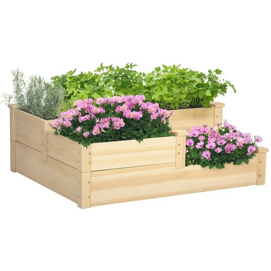 Potager escalier bois sapin jardin 3 bacs culture racines profondes 108x88x36cm naturel