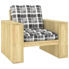 Chaise de jardin et coussins carreaux gris bois de pin imprégné