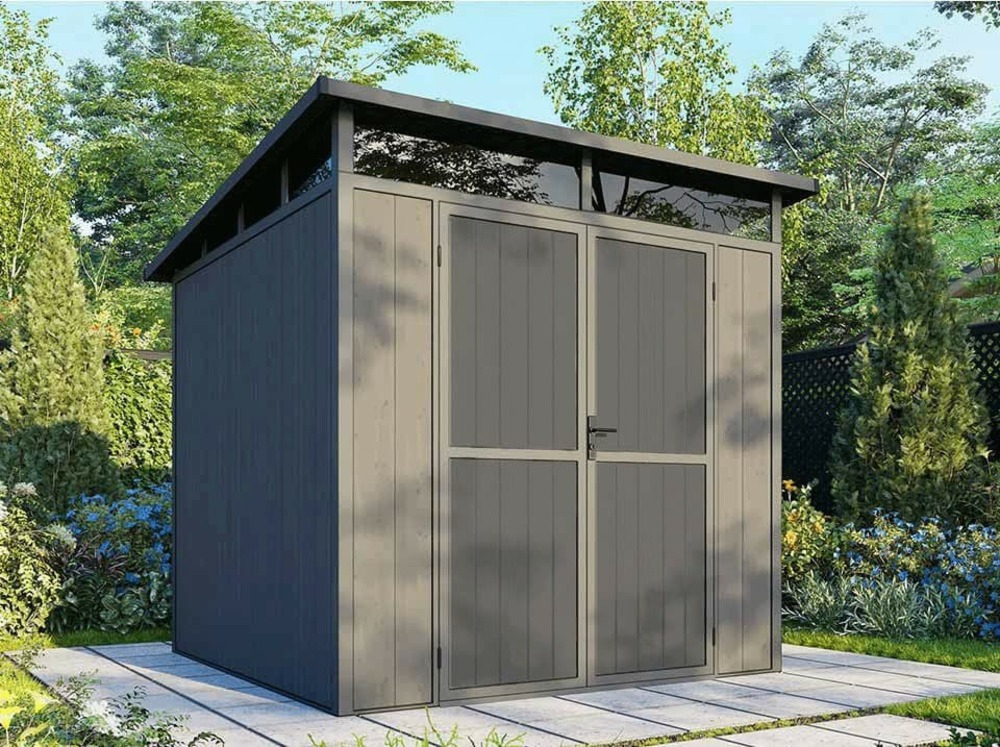 Abri de jardin bois composite 4m2 gris 237x223x227cm evora - cabane a outils - local a vélo