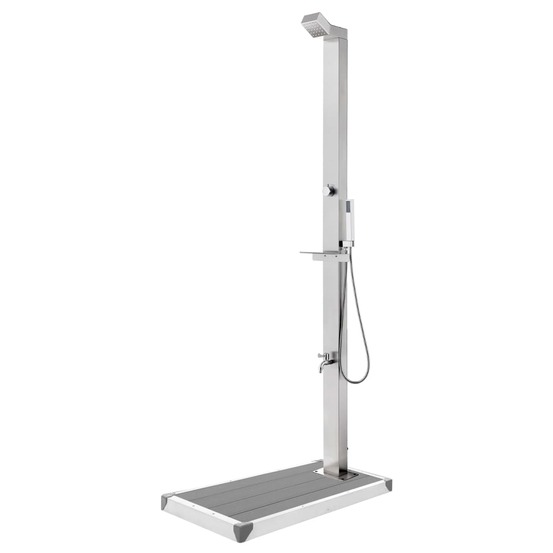 Douche de jardin avec base gris 225 cm acier inoxydable