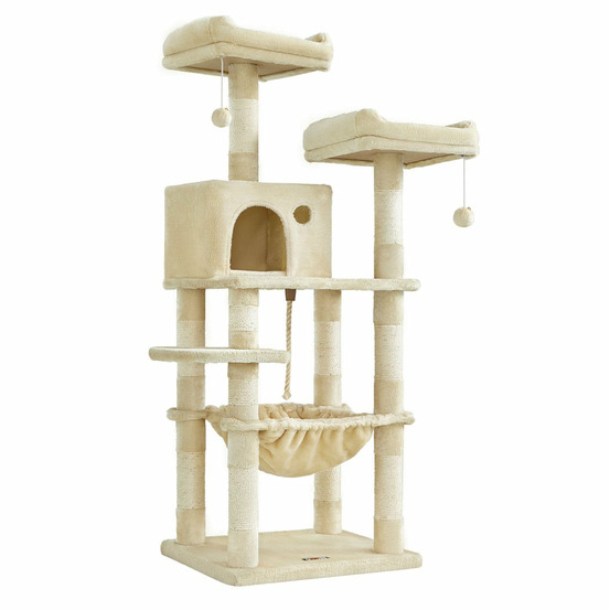 Arbre à chat stable avec niche hauteur de 143 cm gris clair