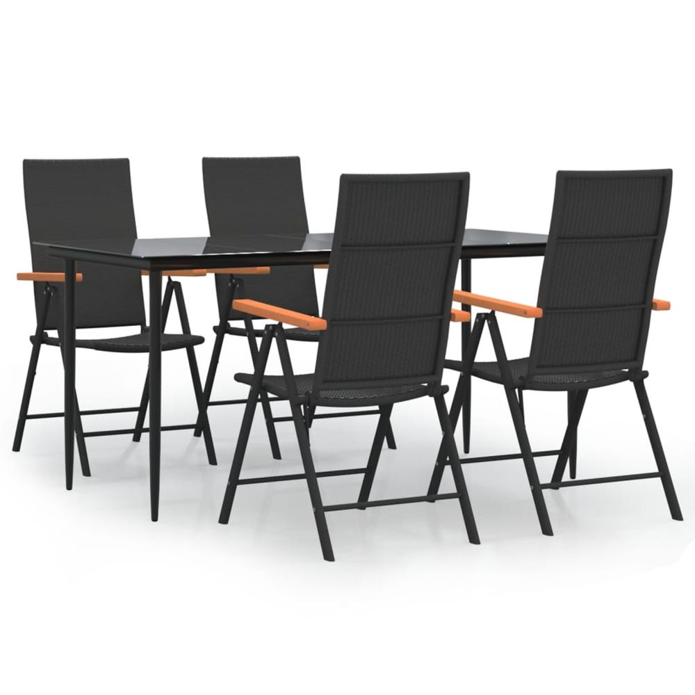 Ensemble à manger de jardin 5 pcs noir et marron résine tressée