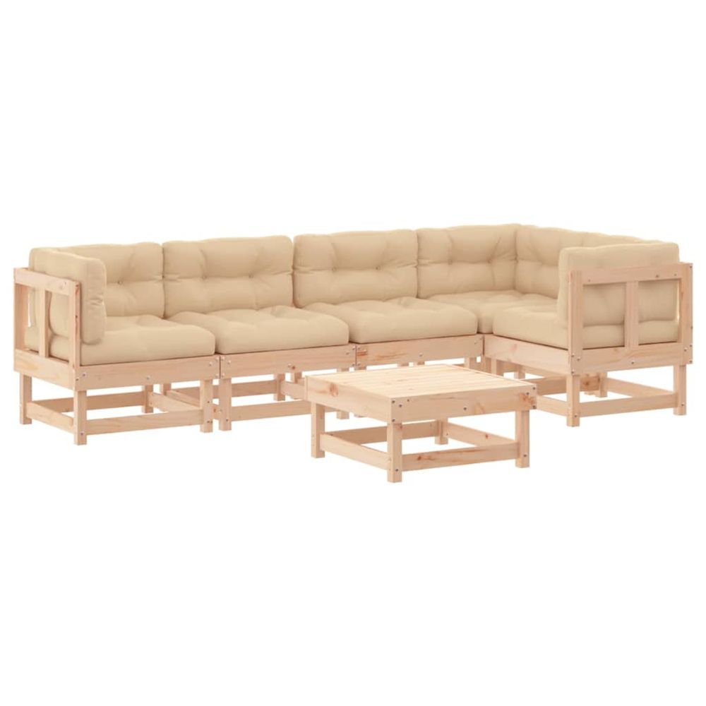 Salon de jardin 6 pcs avec coussins bois massif