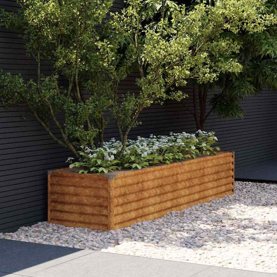 Jardinière acier corten effet rouillé 194x50x36cm pour jardin design