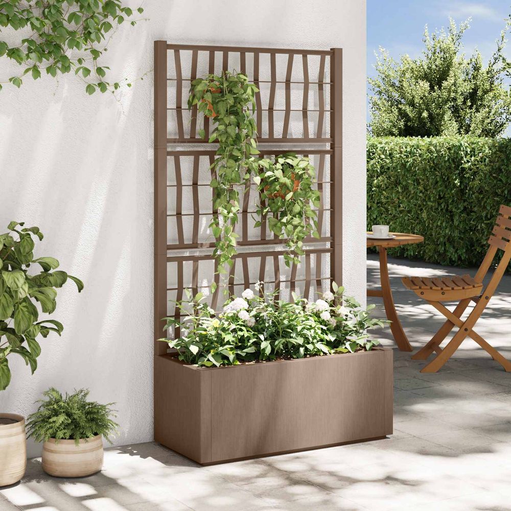 Jardinière avec treillis pp pour balcon support plantes grimpantes 80x36x140cm marron