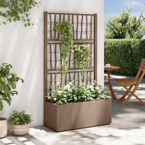 Jardinière avec treillis pp pour balcon support plantes grimpantes 80x36x140cm marron