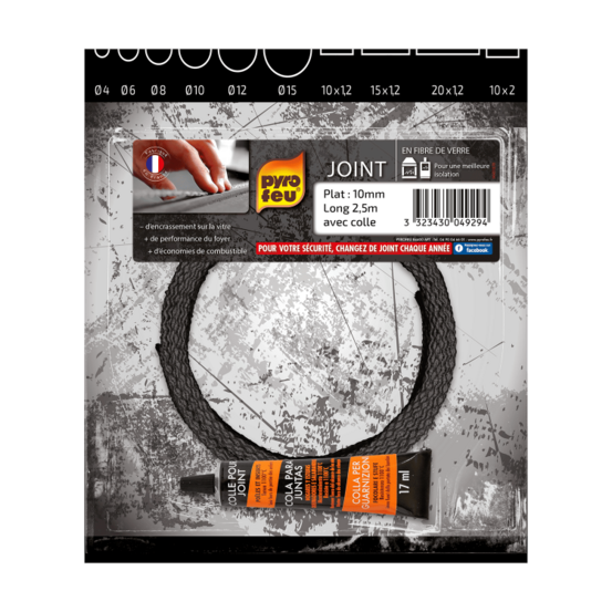 Pyrofeu joint plat pour insert et poêle longueur 2,5m, 10x1,2mm - excellente éta