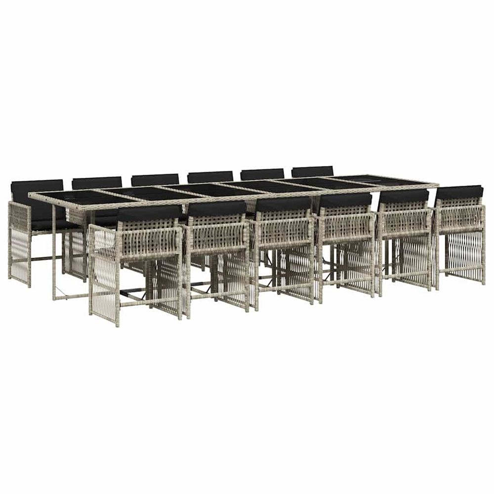 Ensemble à manger de jardin et coussins 13 pcs gris clair rotin