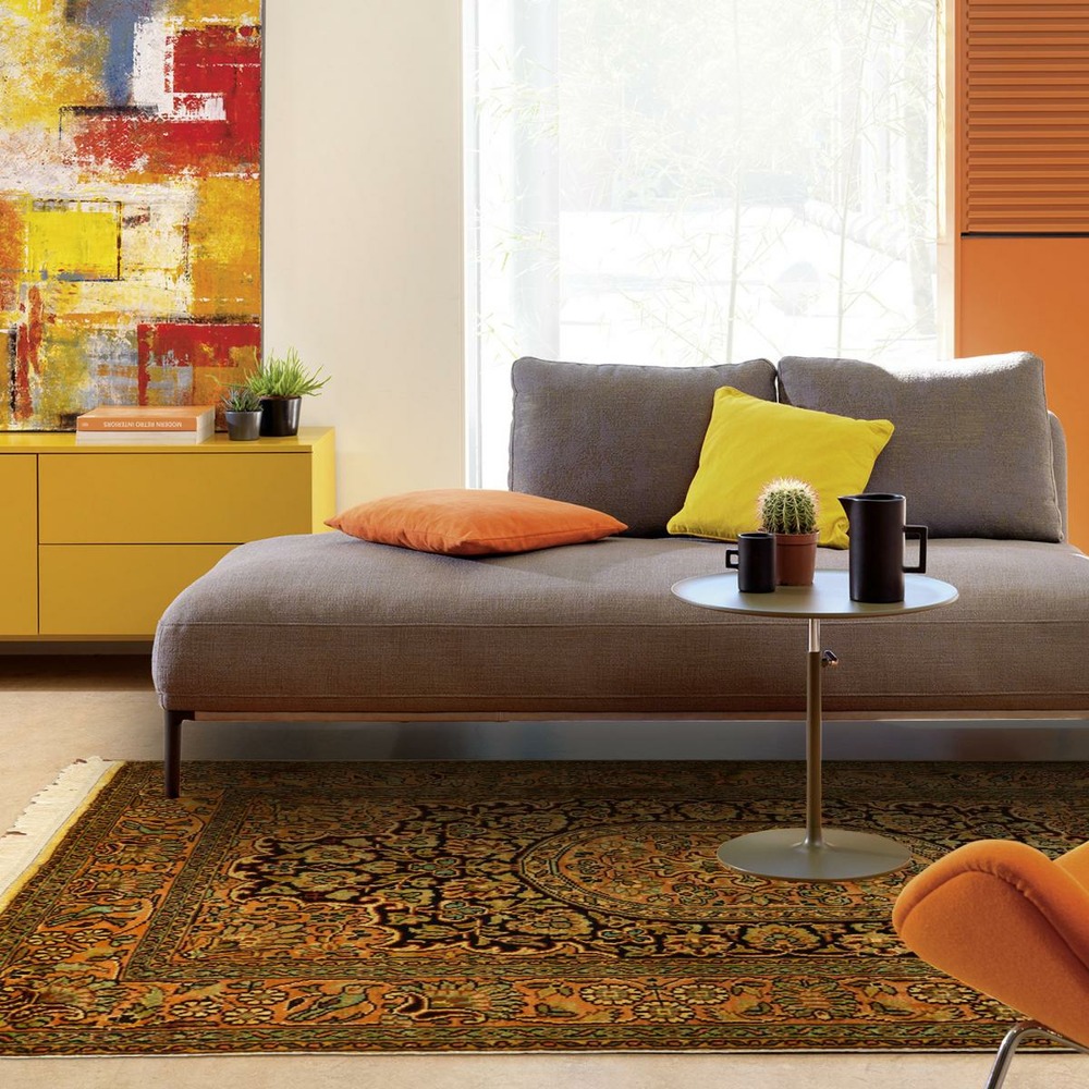 Authentique tapis d'orient 80x125 fait main en rayonne or cachemir a