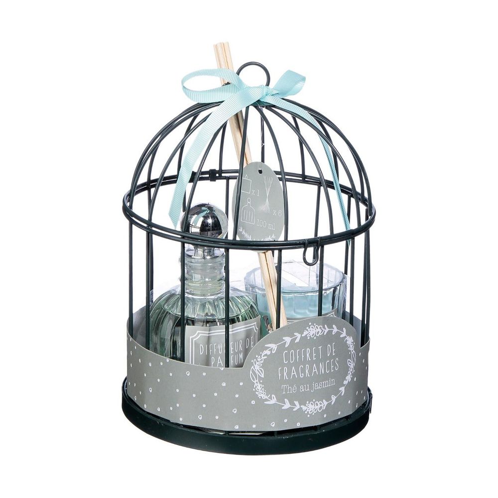 Coffret senteur romance cage en métal , diffuseur de parfum et bougie parfumée