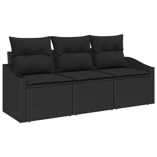 Ensemble de salle à manger de jardin 3 pièces avec coussins en poly rattan noir