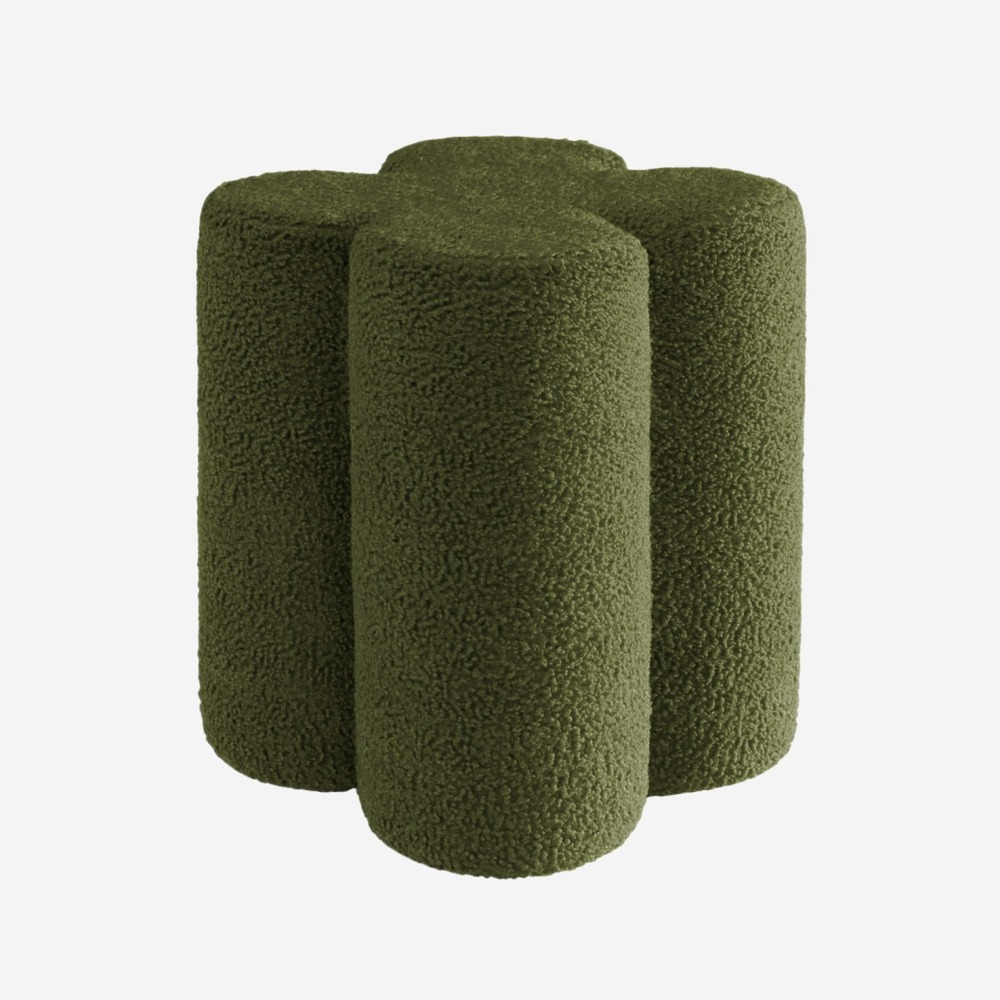 Pouf tabouret trèfle bouclette ø38 x h 40cm - clover