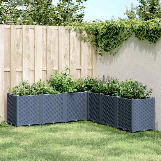 Carré potager modulable xxl polypropylène pour jardin extérieur aspect rotin 160x160x53 cm bleu gris