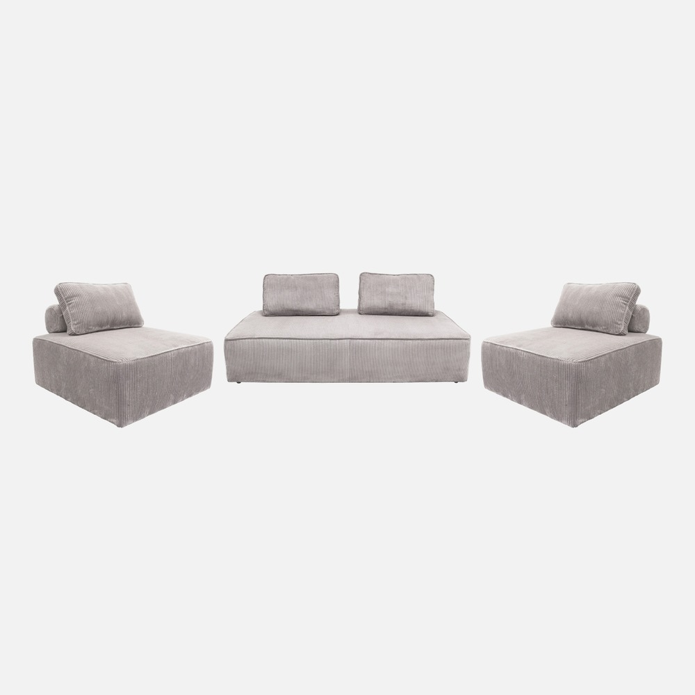 Ensemble chauffeuses lao pour canapé modulable en velours côtelé 4 places gris clair