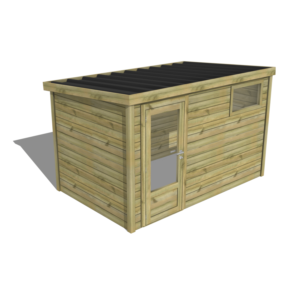 Abri de jardin bois pin traité autoclave 27mm - essentiel - 3,44x2,14m / 7m2 - bac acier - abri français