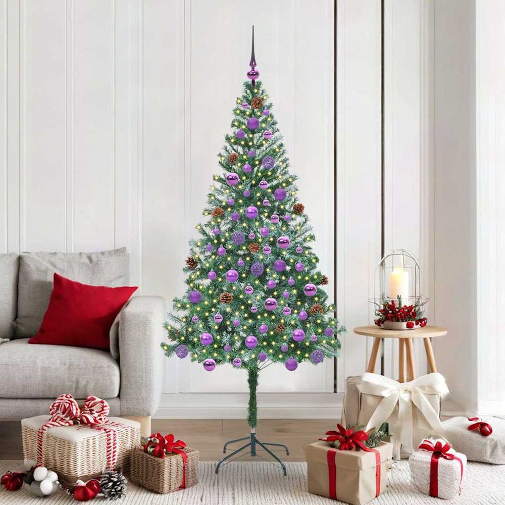 Grand sapin de noël artificiel enneigé 180cm, kit complet 300 led et 120 boules