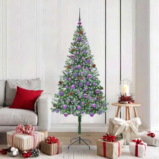 Grand sapin de noël artificiel enneigé 180cm, kit complet 300 led et 120 boules