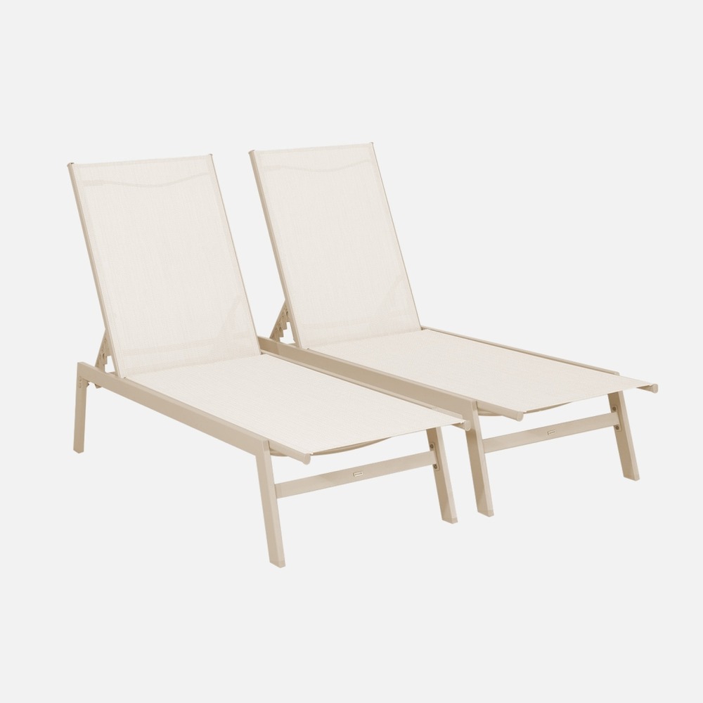 Lot de 2 transat en textilène et métal, 5 positions