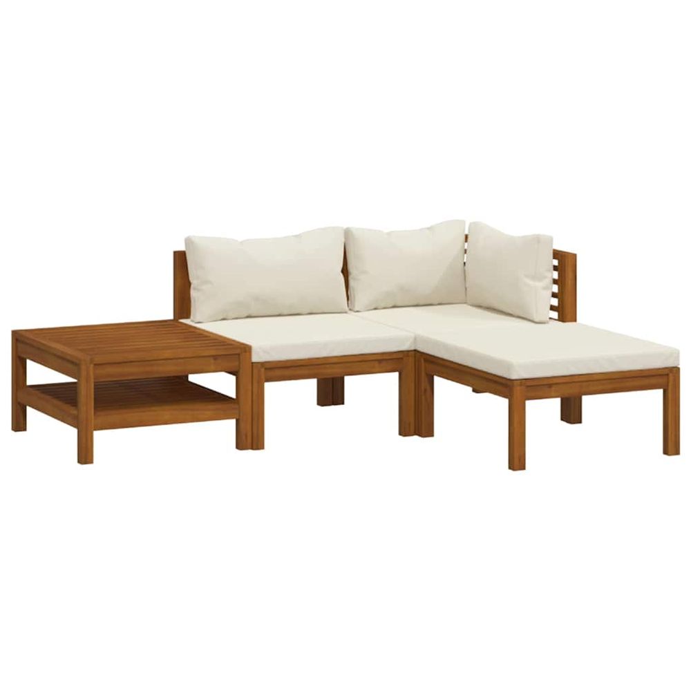 Salon de jardin 4 pcs avec coussin crème bois d'acacia solide