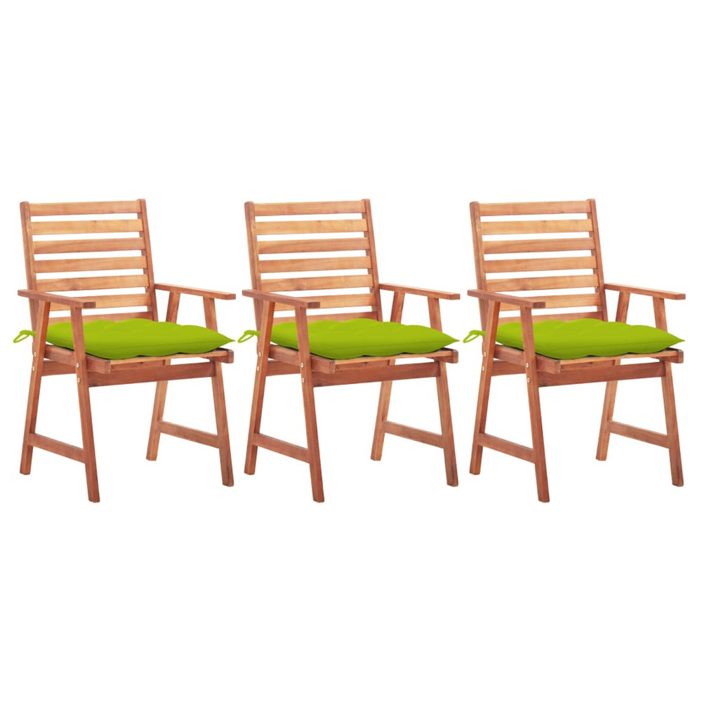 Chaises à manger d'extérieur lot de 3 et coussins acacia massif
