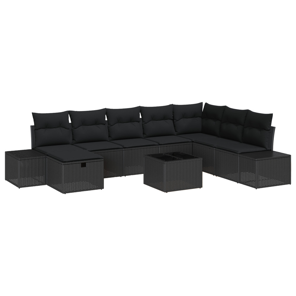 Ensemble de canapé de jardin 9 pièces noir en poly rattan