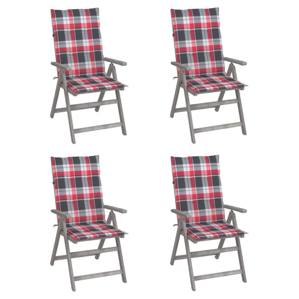 Chaises inclinables de jardin lot de 4 et coussins bois acacia