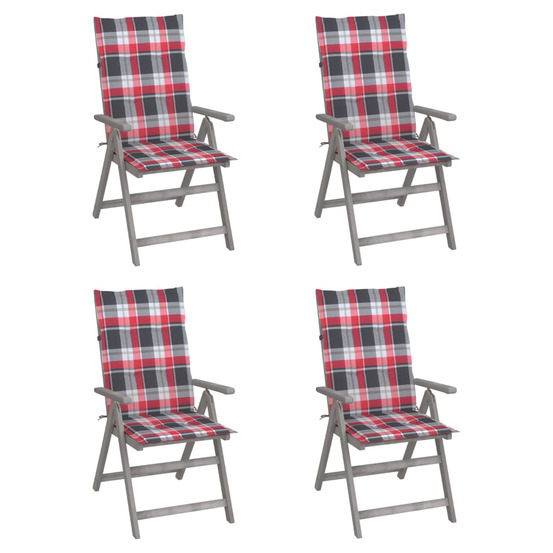 Chaises inclinables de jardin lot de 4 et coussins bois acacia