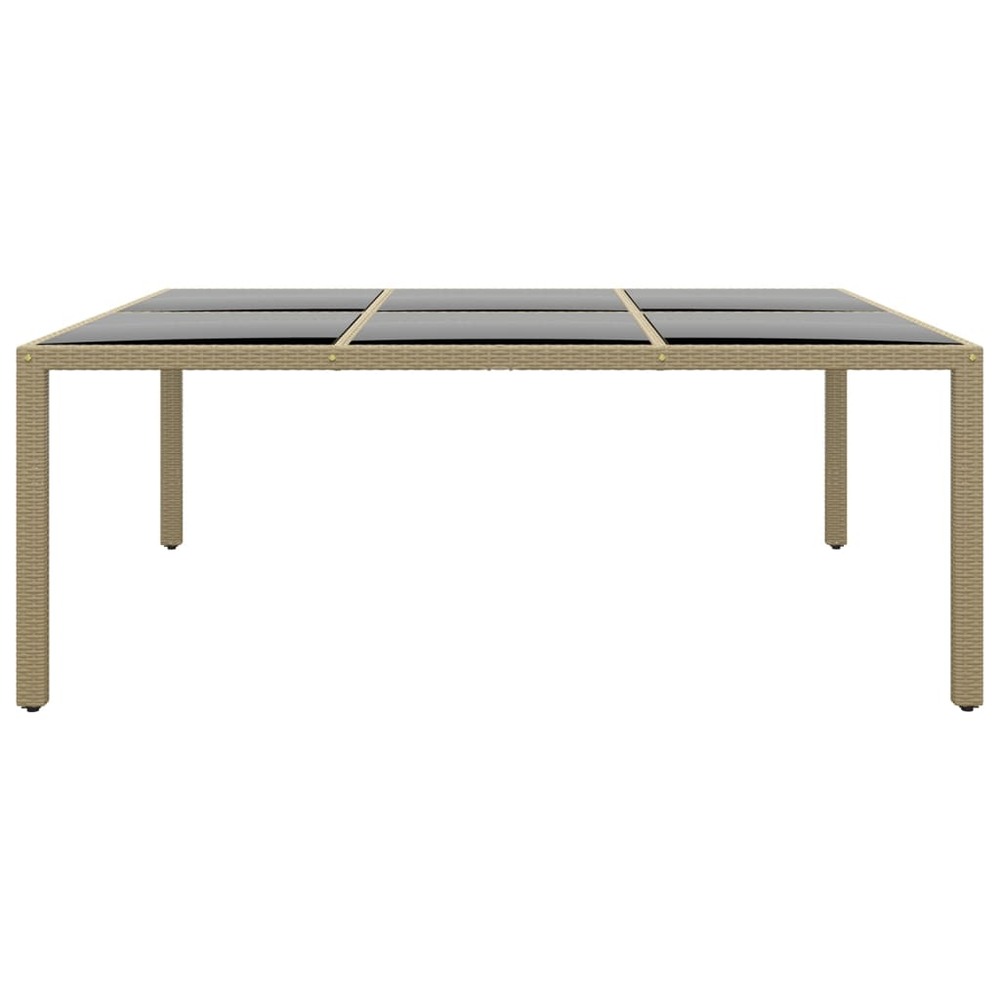 Table de jardin 200x150x75 cm verre trempé/résine tressée beige