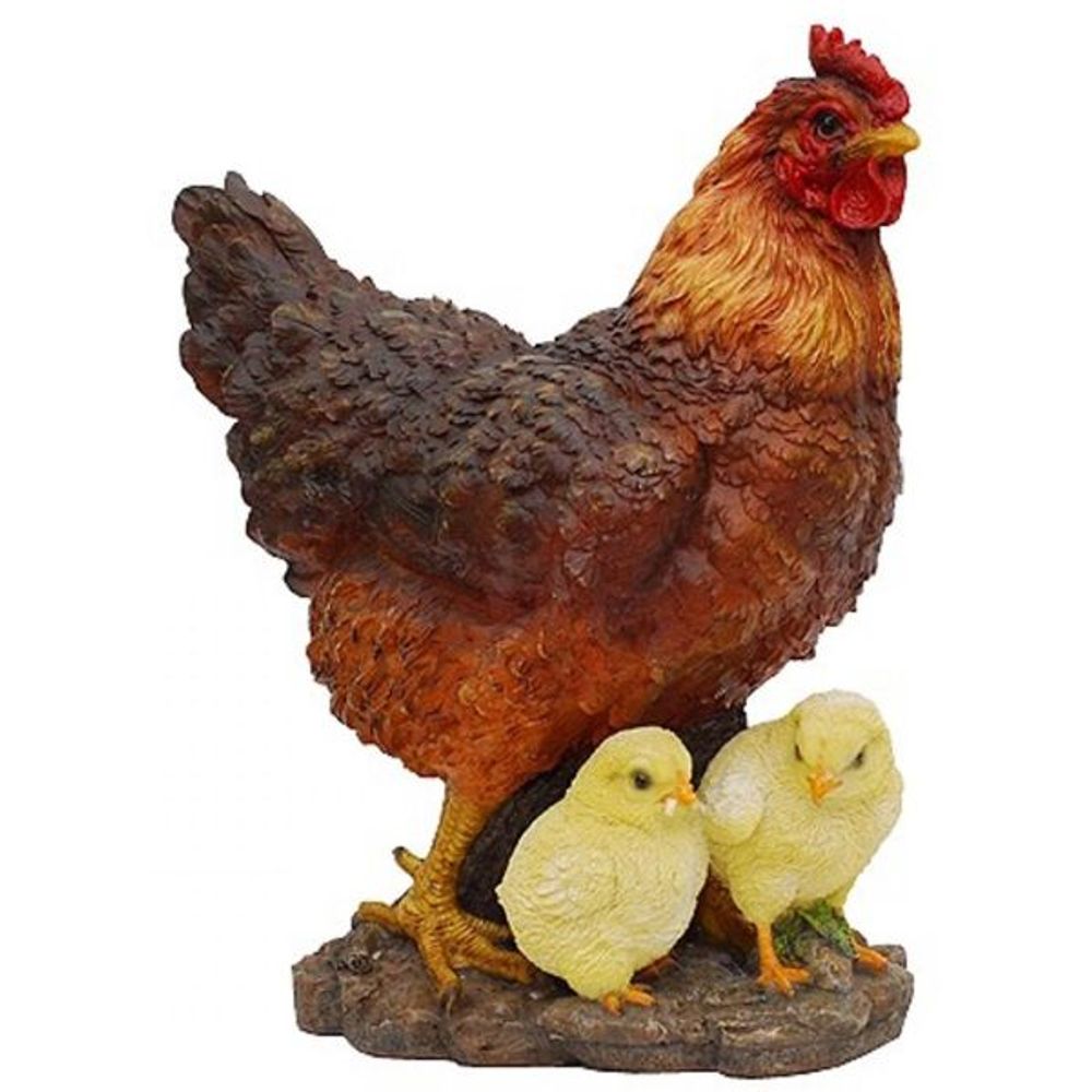 Poule avec ses poussins en résine 35 cm
