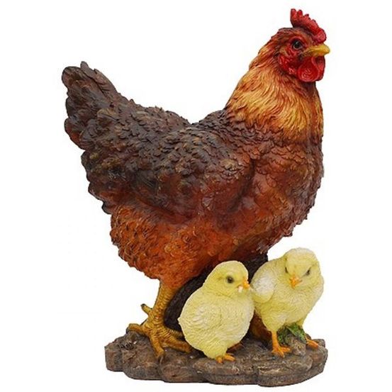 Poule avec ses poussins en résine 35 cm