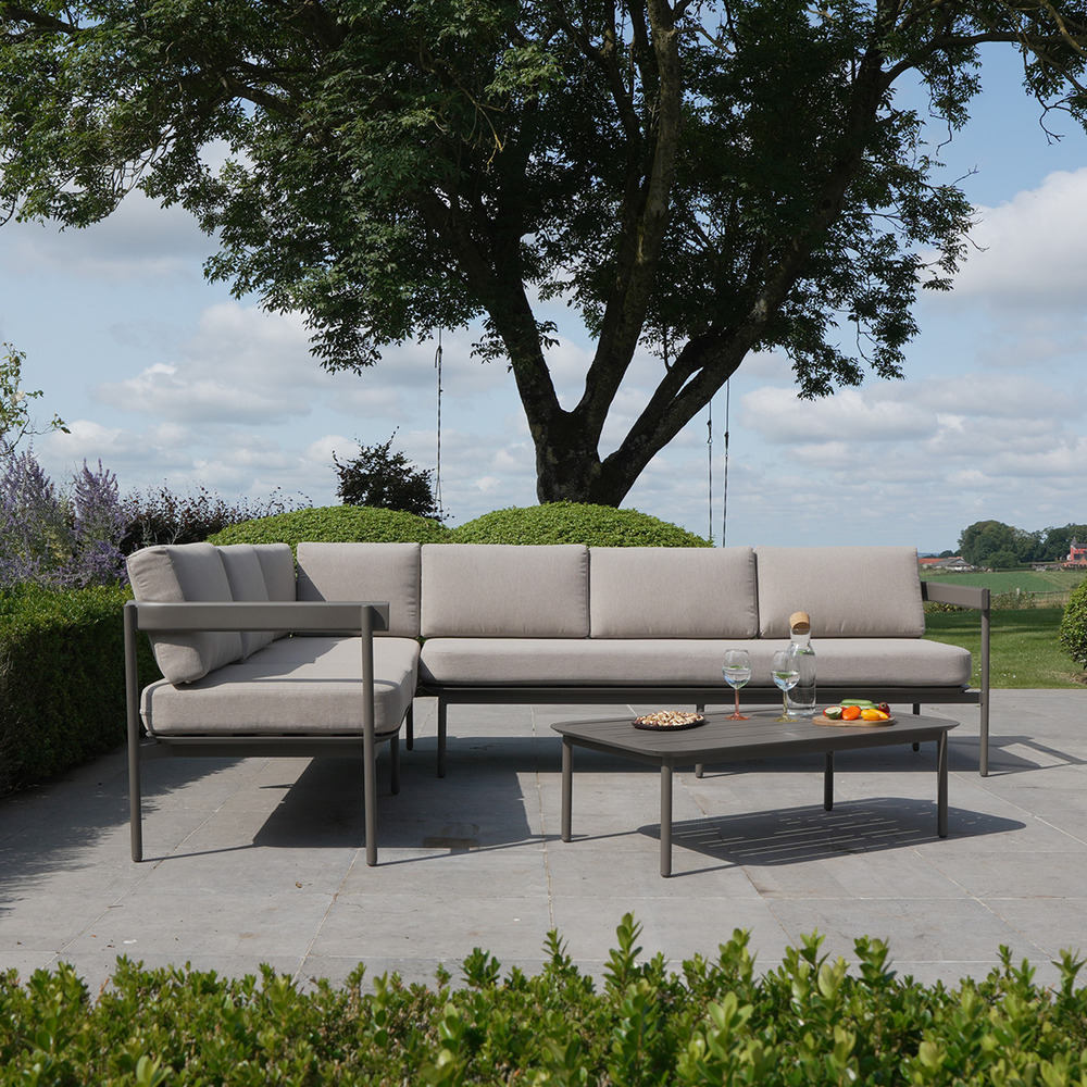 Salon de jardin 6 places modulable en aluminium taupe sahara