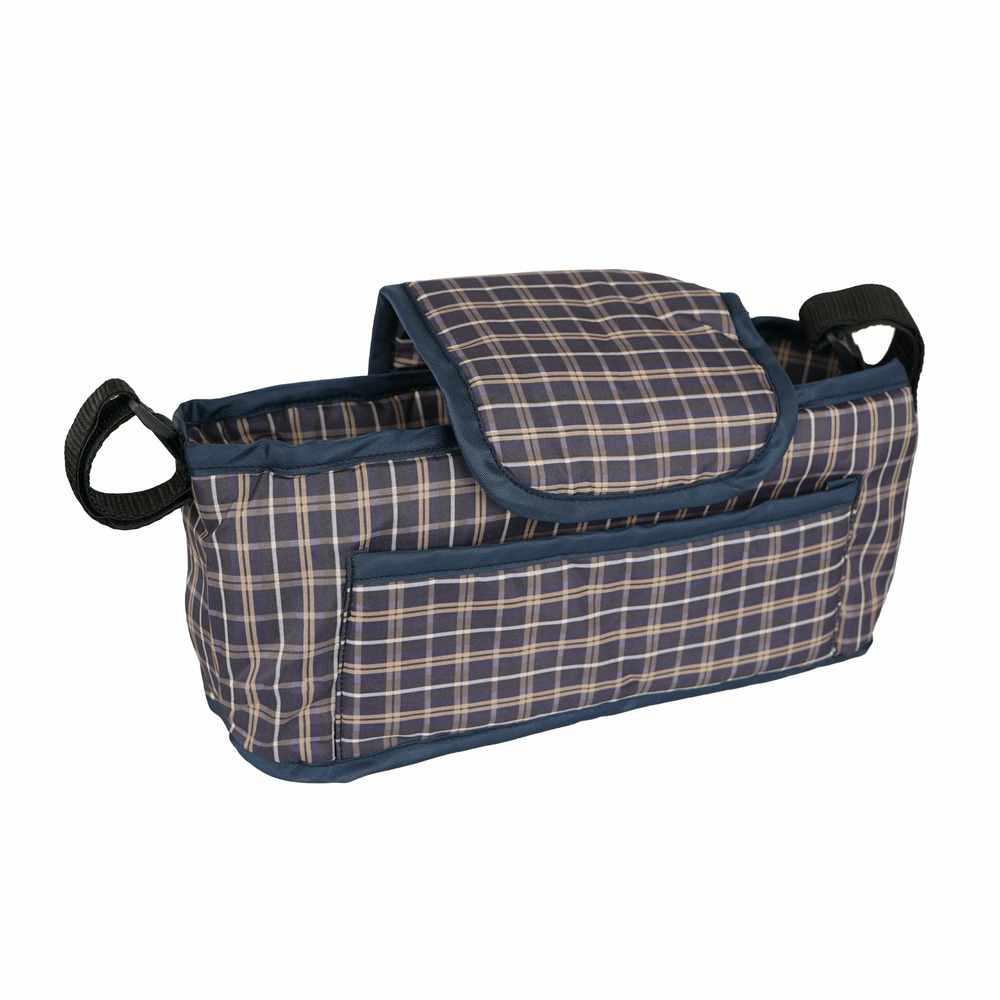 Sac caddy pour poussette pour animaux de compagnie tartan bleu