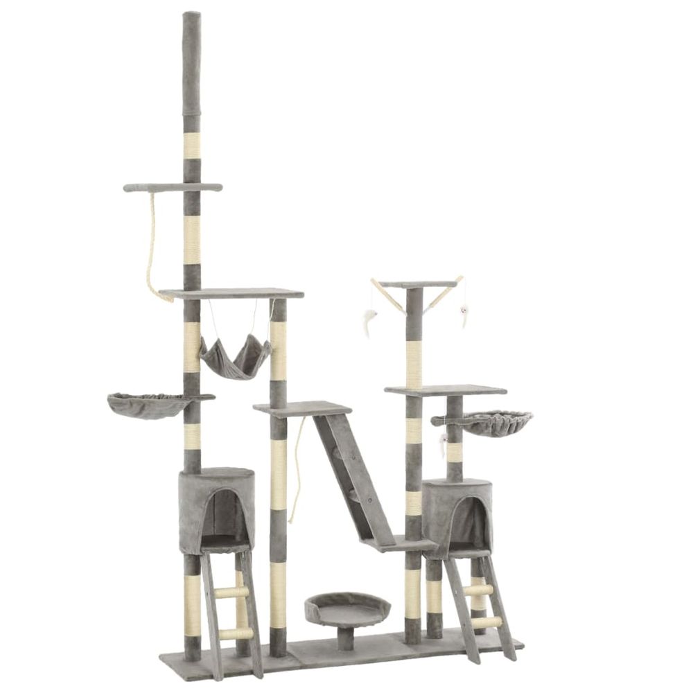 Arbre à chat géant 230-250 cm plafond avec niches et hamac gris
