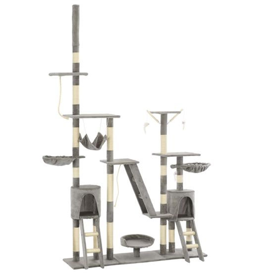 Arbre à chat géant 230-250 cm plafond avec niches et hamac gris