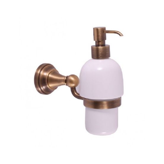 Distributeur de savon rétro morava en laiton bronze et céramique 18,1x7,15 x19 cm
