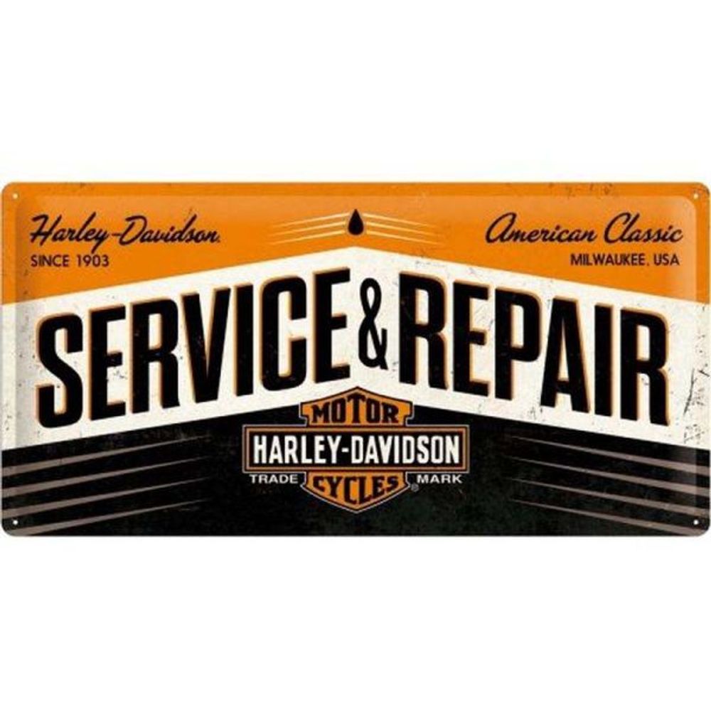 Plaque décorative en métal en relief 50 x 25 cm harley davidson service et repai
