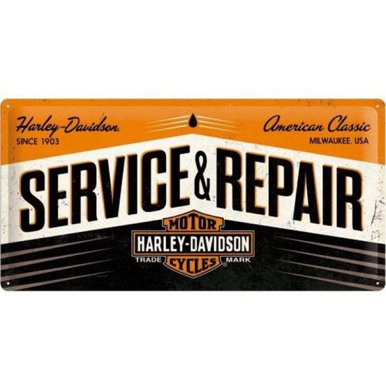 Plaque décorative en métal en relief 50 x 25 cm harley davidson service et repai
