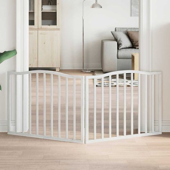 Barrière chien bois pliable sécurité maison blanc 160cm