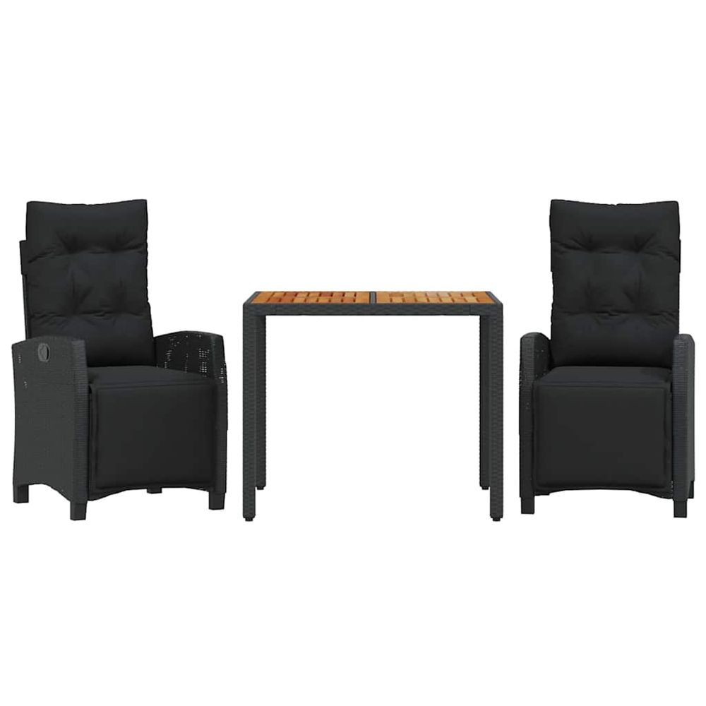 Ensemble à manger de jardin avec coussins 3 pcs noir