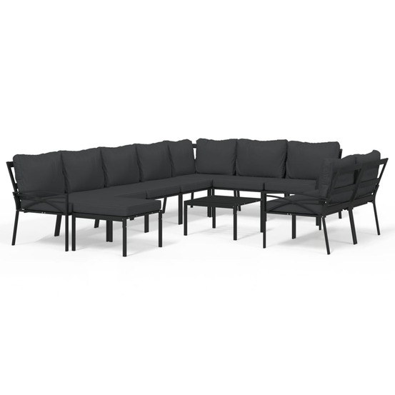 Salon de jardin 11 pcs avec coussins gris acier
