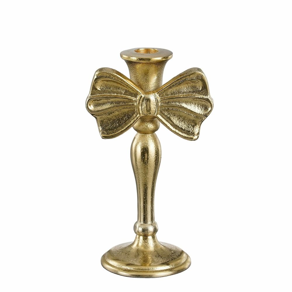 Mica decorations bougeoir avec nœud - l11 x l8 x h20 cm - aluminium - doré