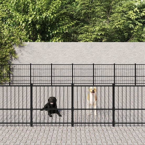 Chenil cage enclos pac animaux d'extérieur pour chiens acier 67,74 m² noir