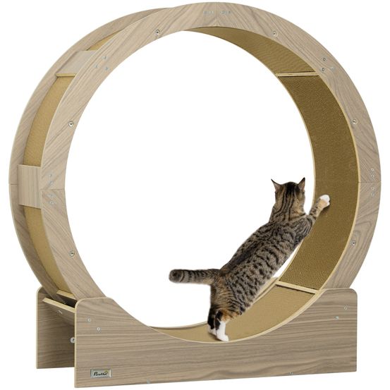 Roue exercice chat bois multi-couches intérieur course silencieuse 91x34x94cm noyer