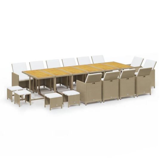 Ensemble à manger de jardin coussins 17pcs résine tressée beige