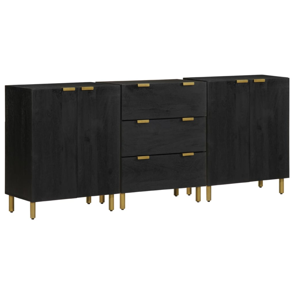 Buffets 3 pcs noir bois d'ingénierie