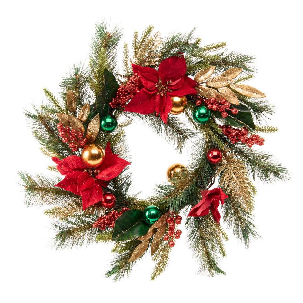 Couronne de noël en branches de poinsettia d. 60 cm