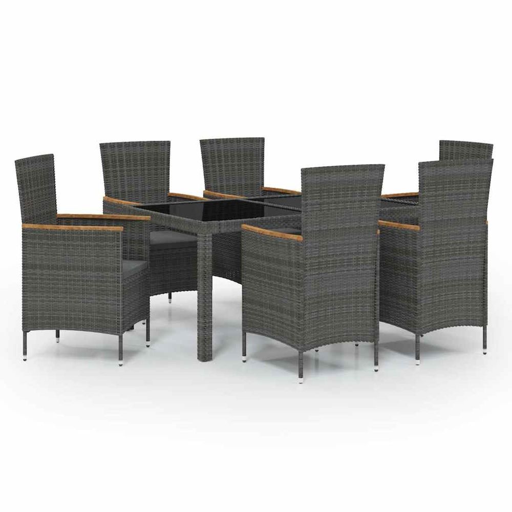 Ensemble à manger d'extérieur 7 pcs et coussins résine tressée